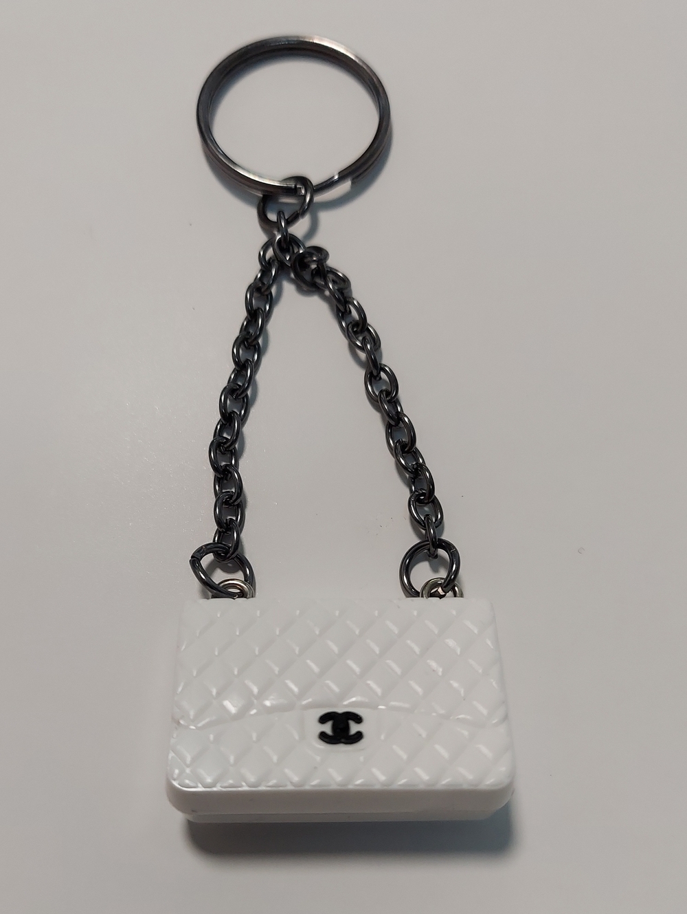 Keychain, Luxury Desugner Mini Bag, White, Monogram Logo